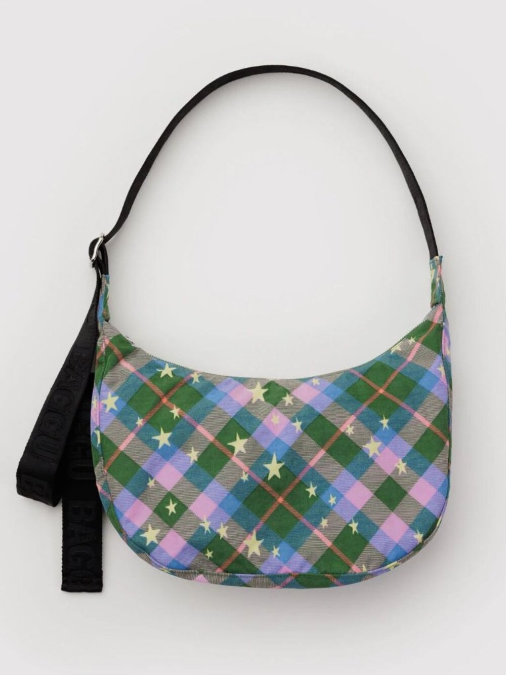 NWT Baggu Medium Crescent Bag - Green Star Plaid